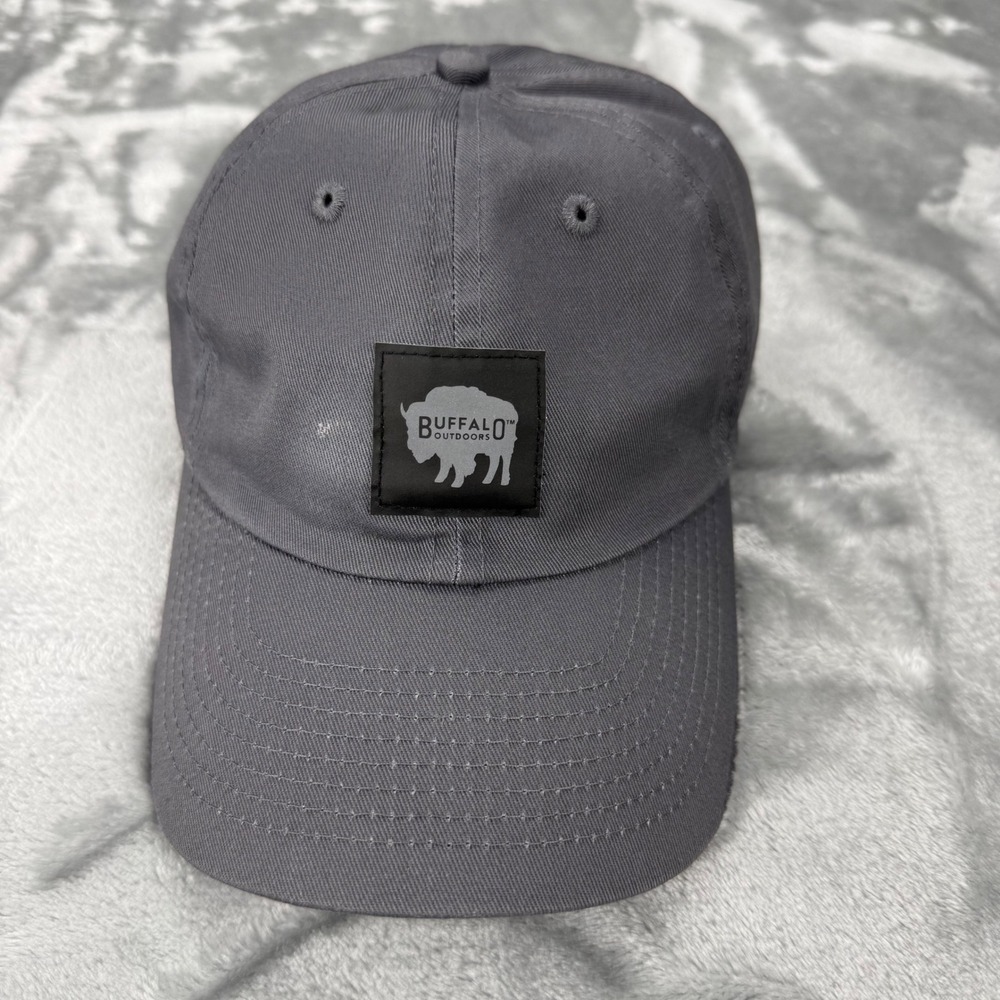 Buffalo Outdoors Mens Gray Cotton Baseball Cap Adjustable‎ Dad Hat Logo Patch